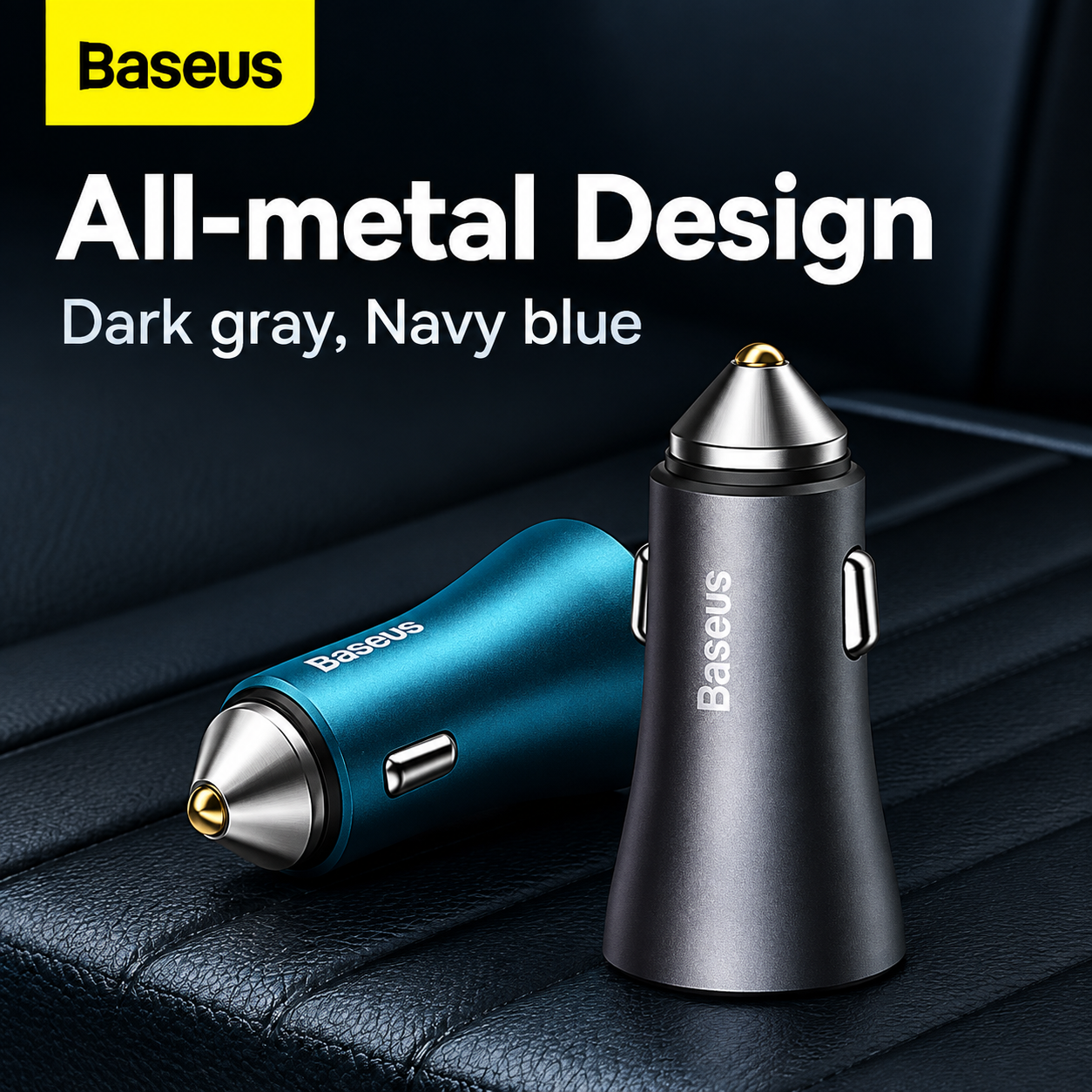Baseus Golden Contactor Max all metal design car charger dark gray and navy blue