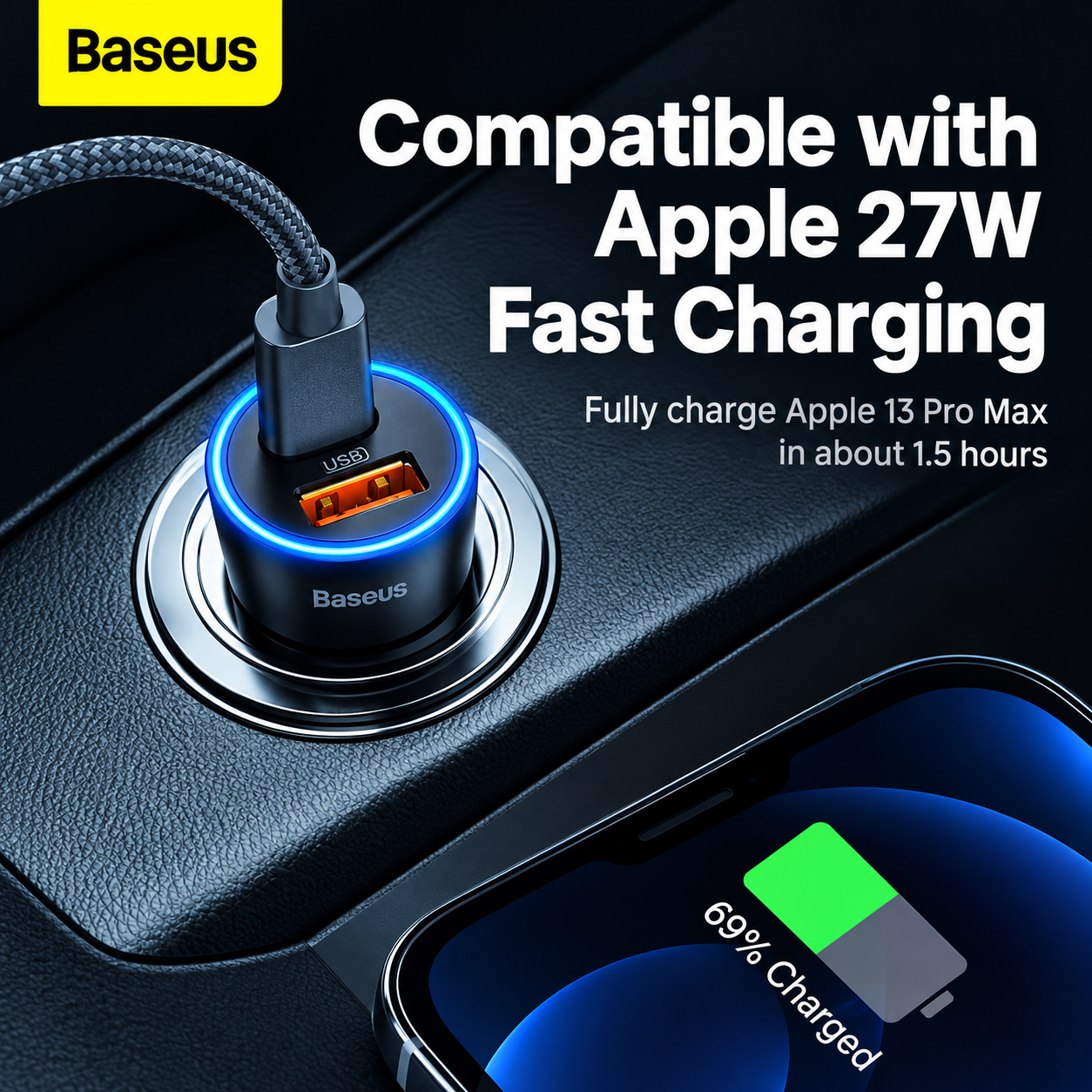 Baseus Golden Contactor Max car charger fast charging Apple iPhone 27W