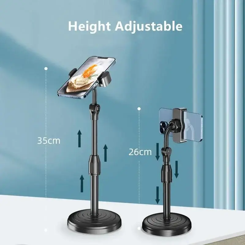 Adjustable desktop mobile phone stand holding smartphone in vertical and horizontal view