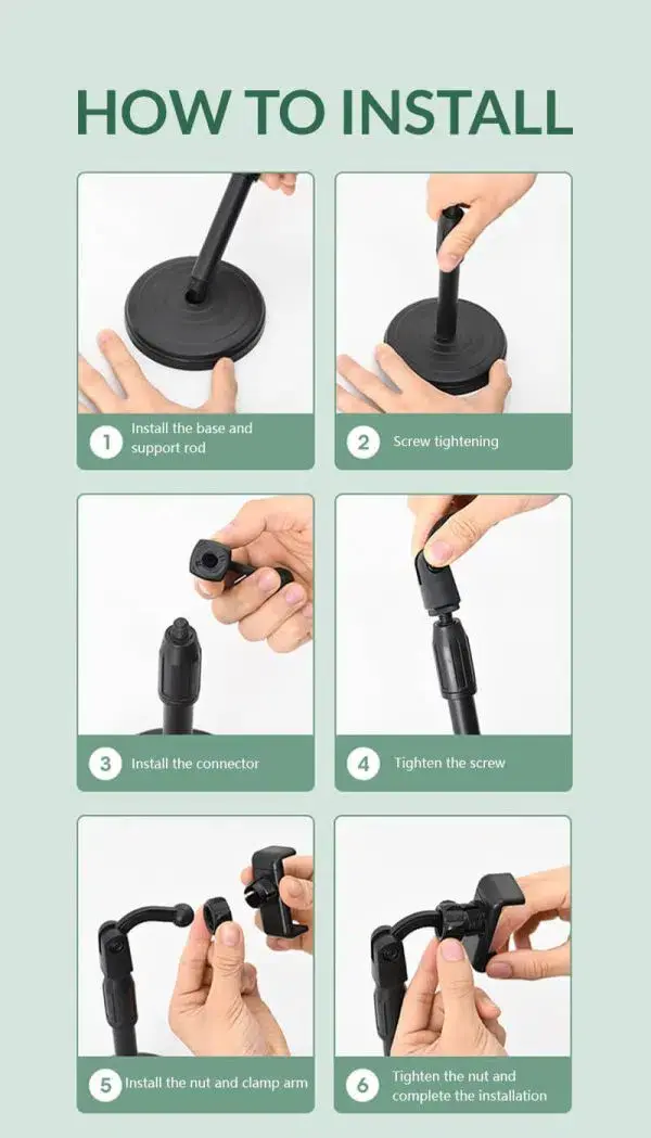 Adjustable desktop mobile phone stand holding smartphone in vertical and horizontal view