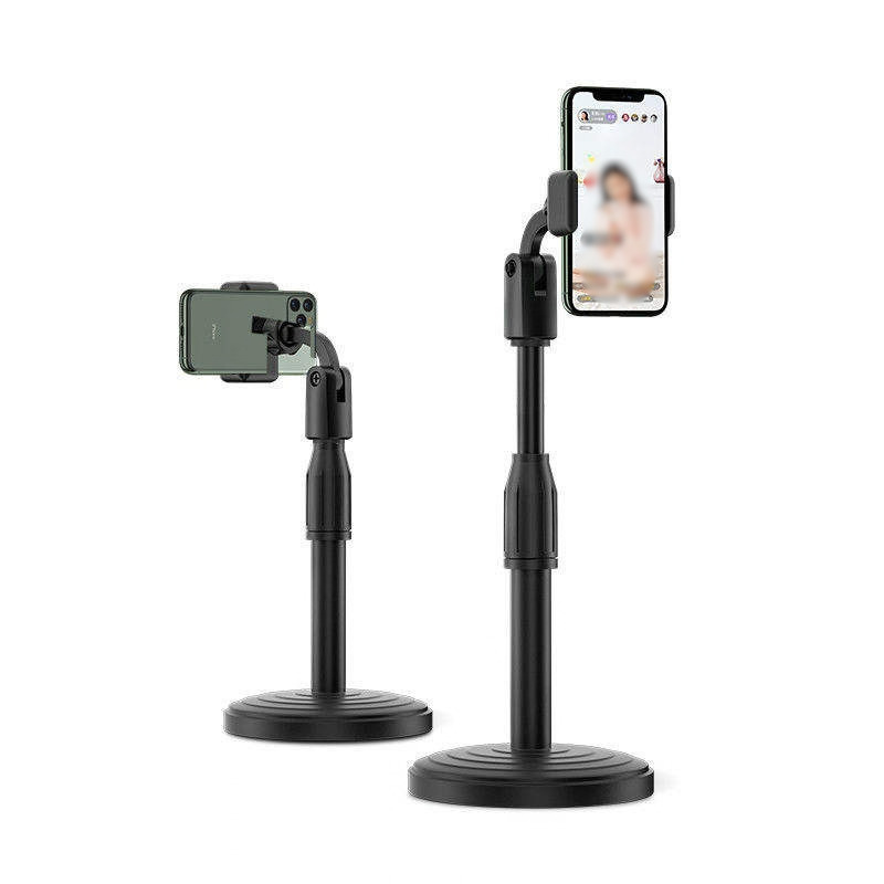 Adjustable desktop mobile phone stand holding smartphone in vertical and horizontal view