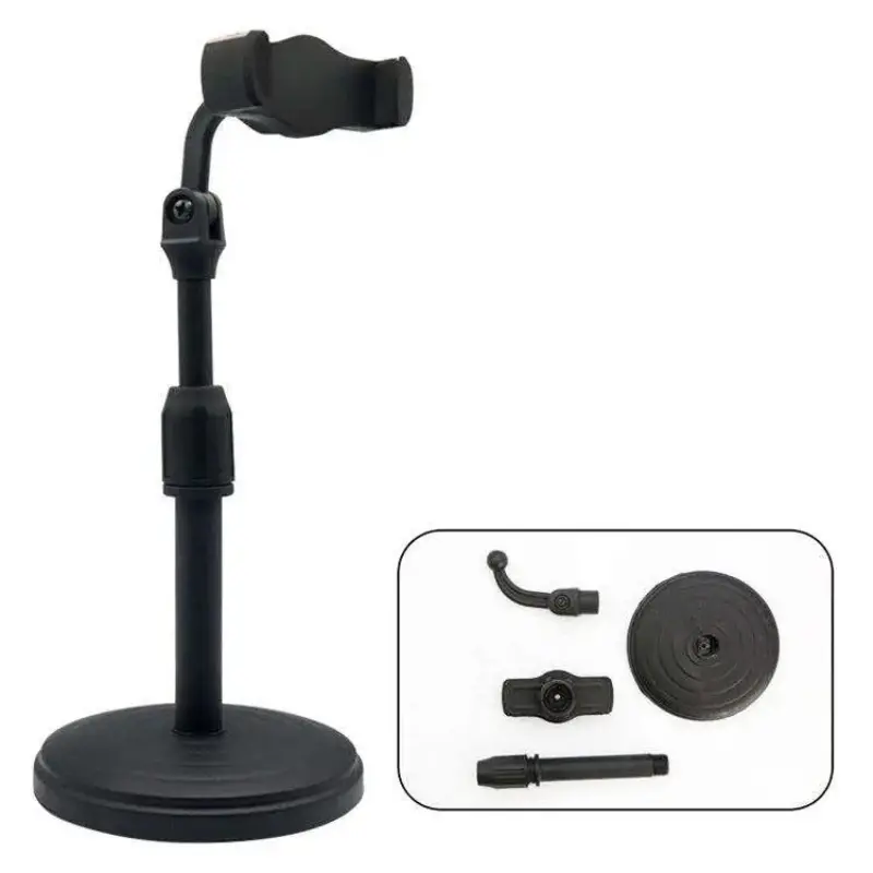 Adjustable desktop mobile phone stand holding smartphone in vertical and horizontal view