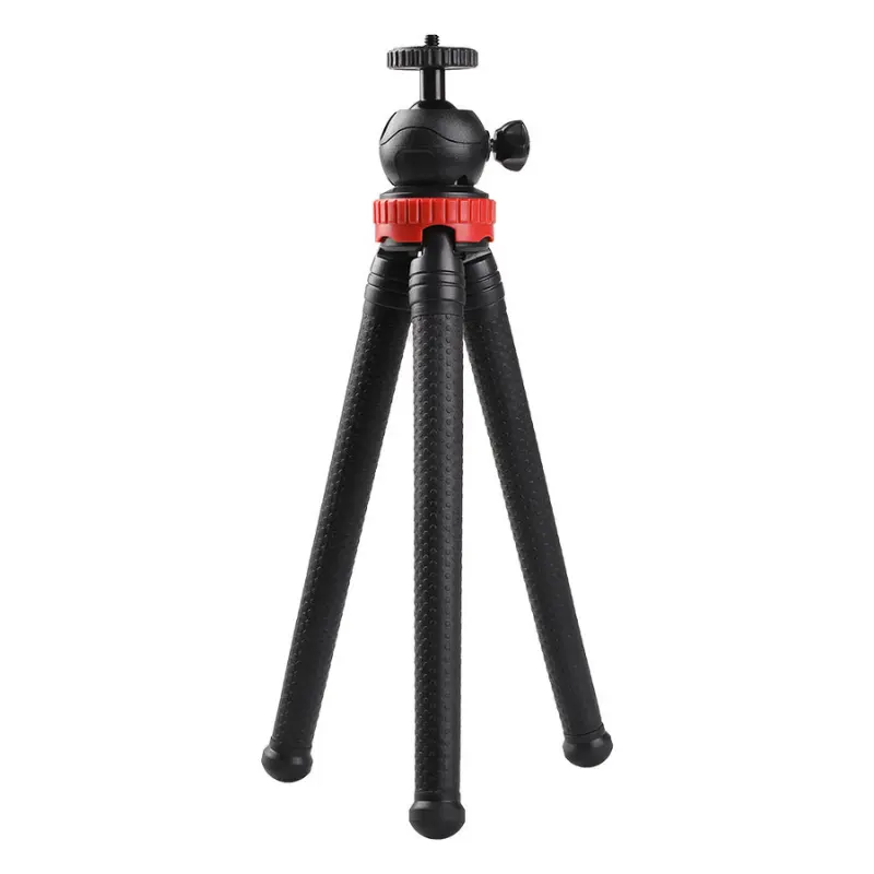 Flexible octopus tripod stand supporting a DSLR camera and a smartphone