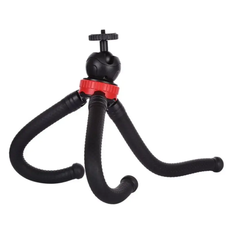 Flexible octopus tripod stand supporting a DSLR camera and a smartphone