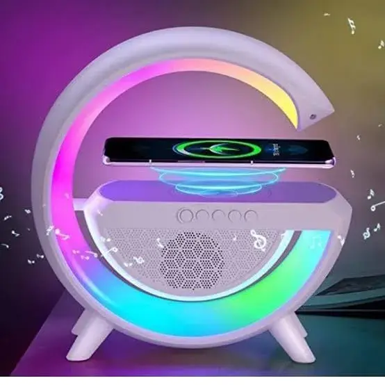 G-shape multifunctional RGB light Bluetooth speaker with wireless charger and FM radio
