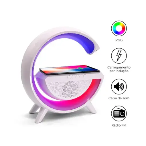 G-shape multifunctional RGB light Bluetooth speaker with wireless charger and FM radio