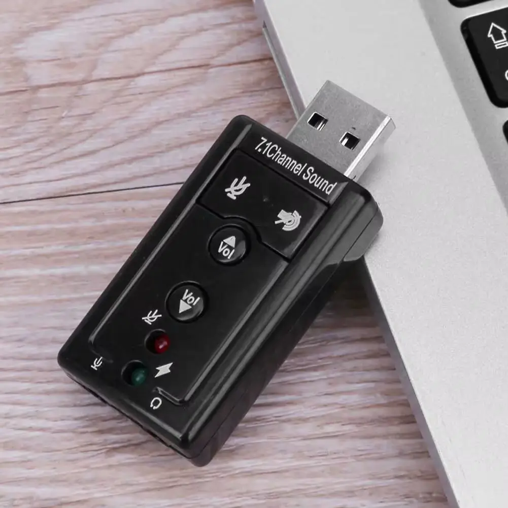 USB 7.1 channel external sound card adapter with volume control and mic audio jacks