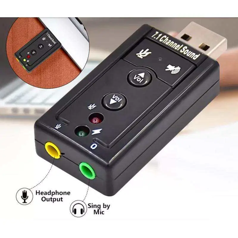 USB 7.1 channel external sound card adapter with volume control and mic audio jacks