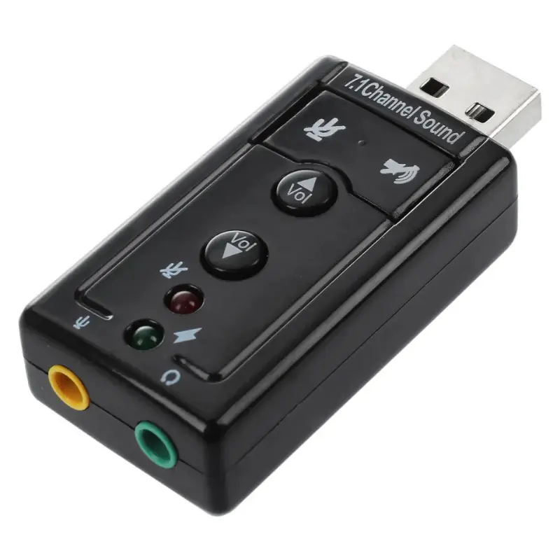 USB 7.1 channel external sound card adapter with volume control and mic audio jacks