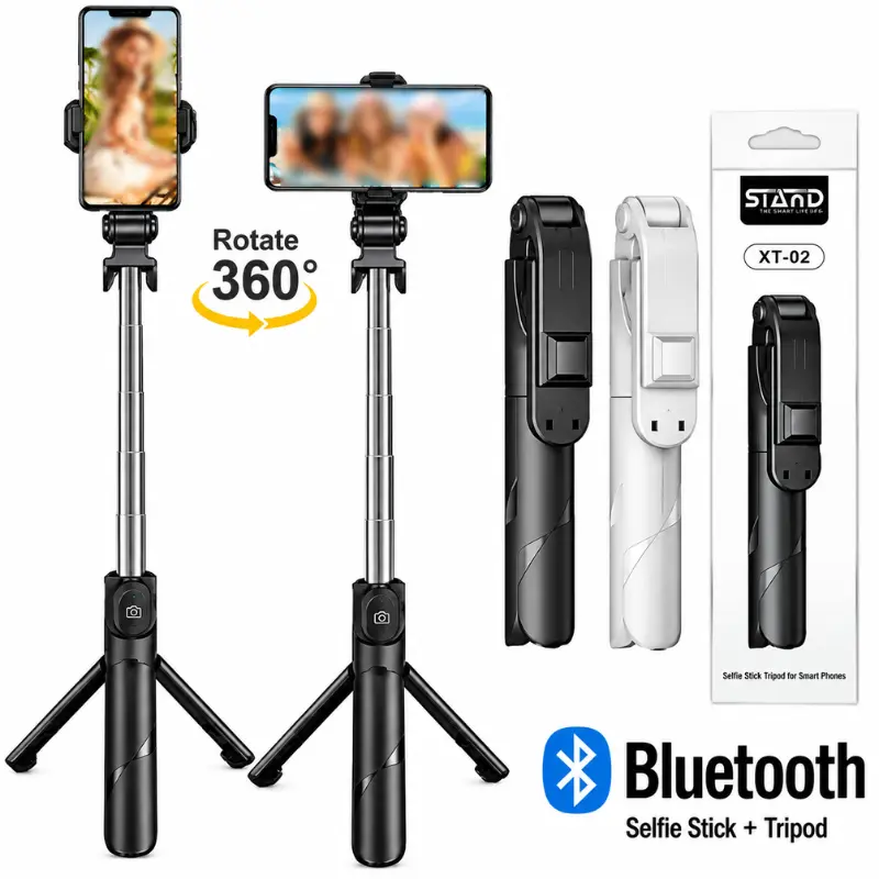 XT-02 Bluetooth Selfie Stick Tripod with 360 Degree Rotation and Wireless Remote